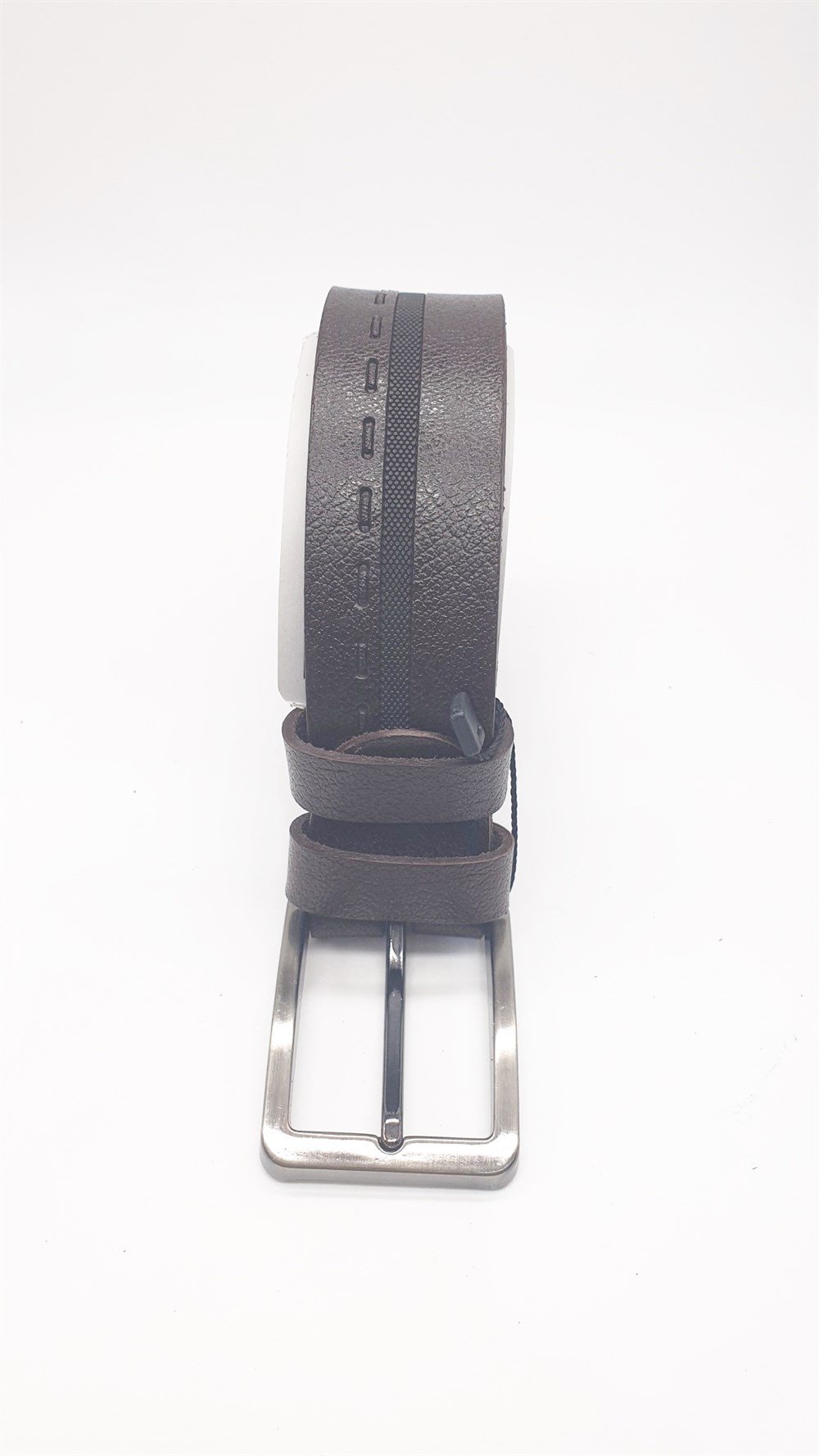 Çizgili Kayış Detaylı Koyu Kahve Renk Erkek Klasik Kemer