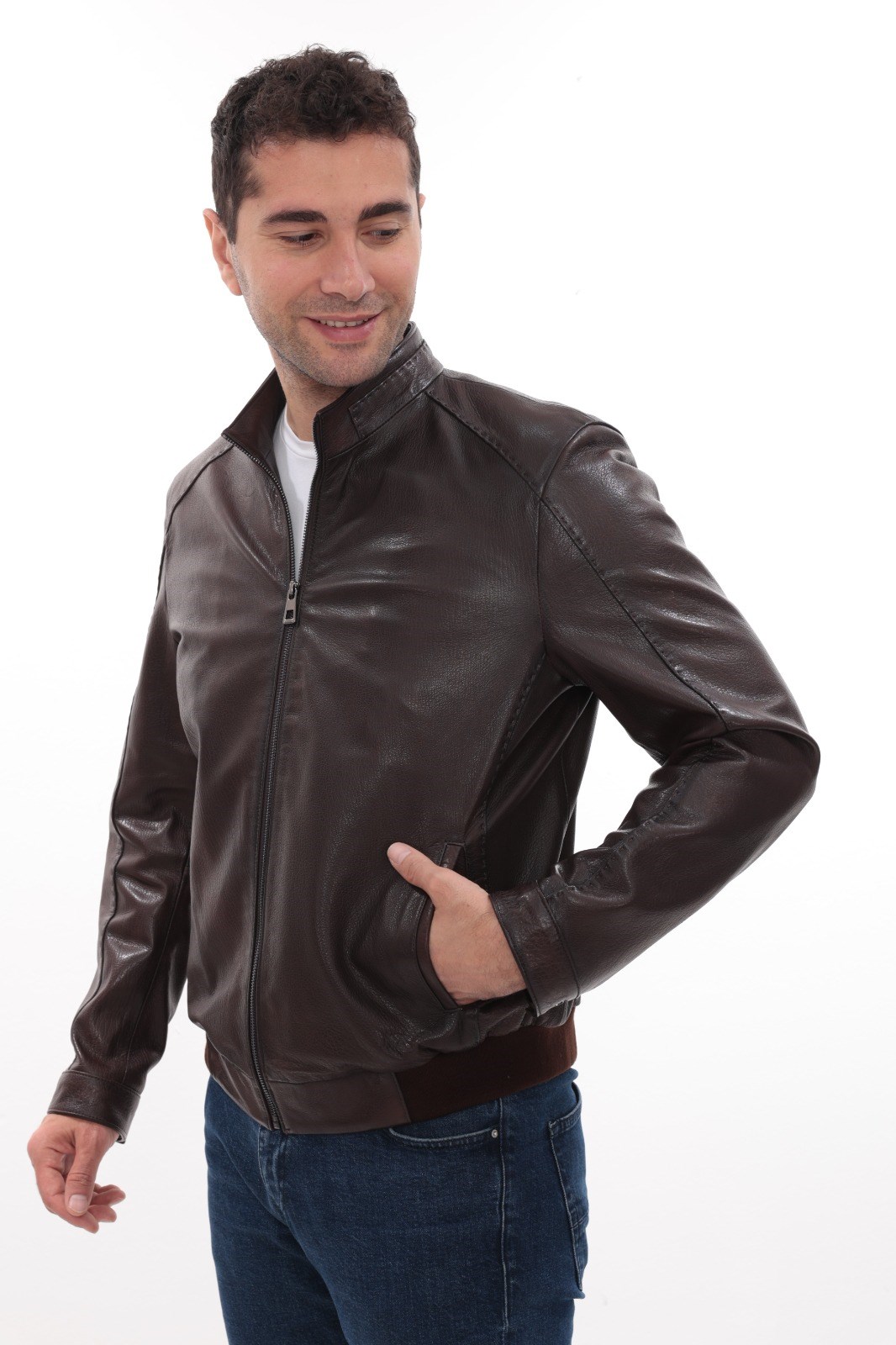 Eskitme Deri Kolej Model Lastikli Spor Deri Mont Fındık Renk