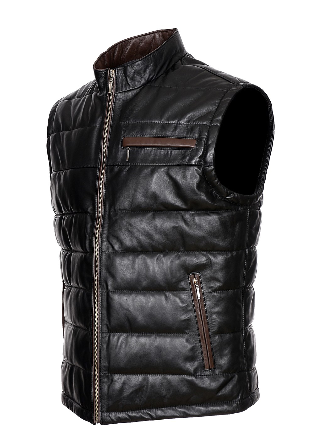 Hakim Yaka Deri Yelek Yandan Fermuarlı