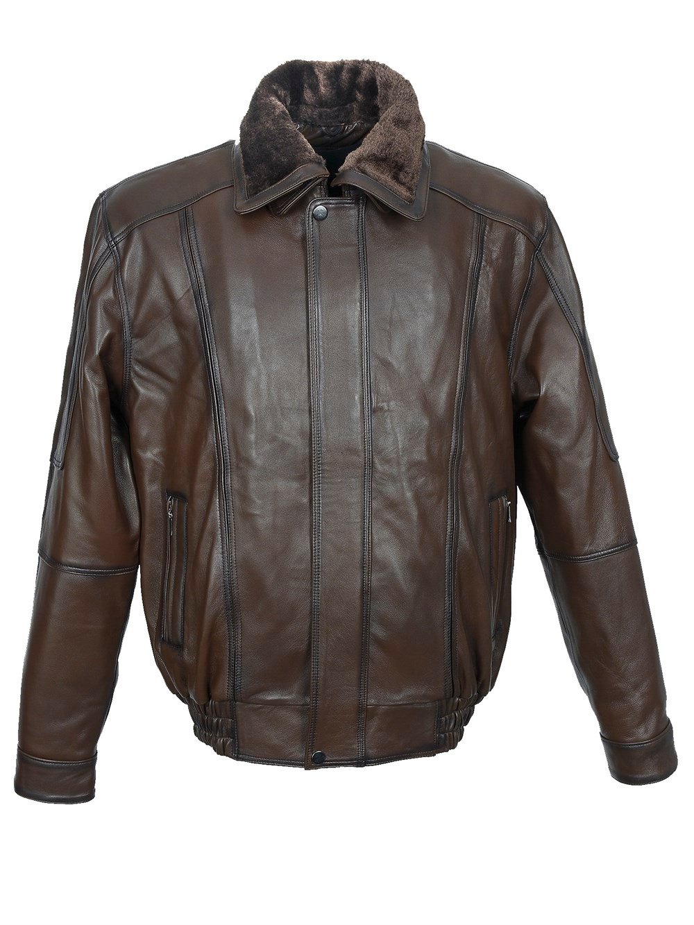 İçi ve Yakası Peluşlu Model Battal Beden Fındık Renk Erkek Deri Mont