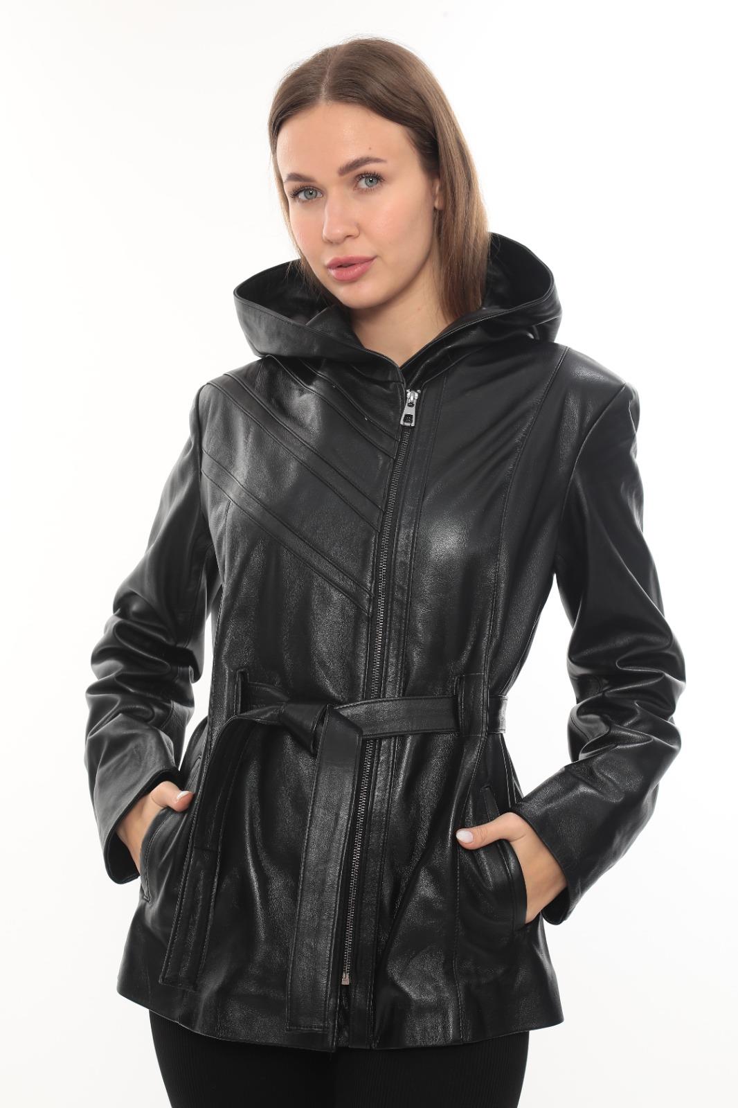 Kapişonlu Kadın Deri Ceket 