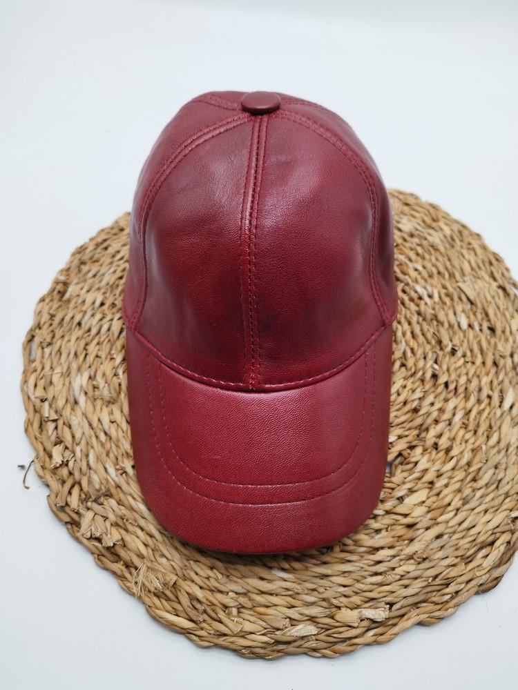 Kırmızı Renk Deri Unisex Şapka