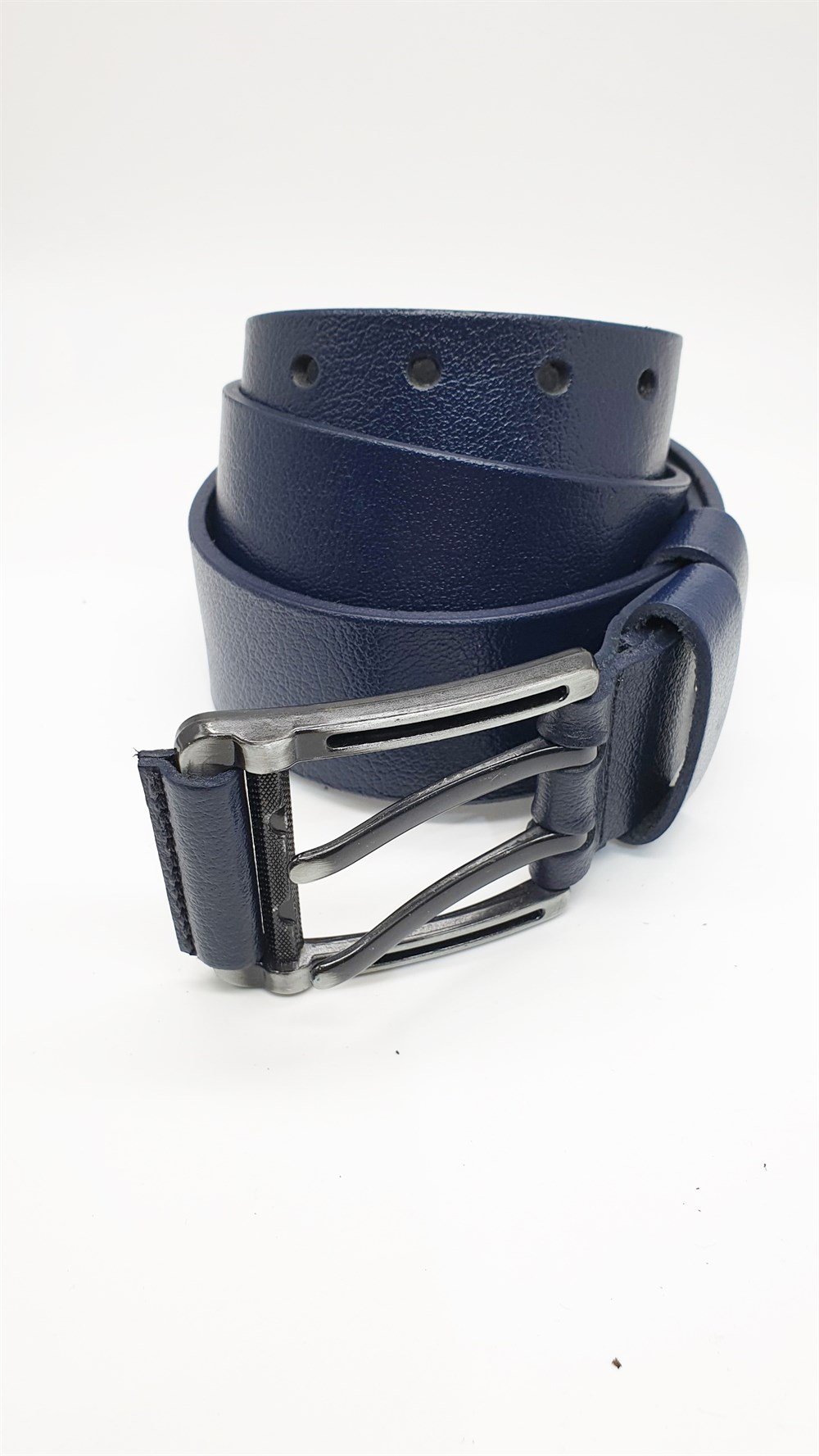 Lacivert Renk Çift Dilli Deri Tokalı Spor Kot Kemeri