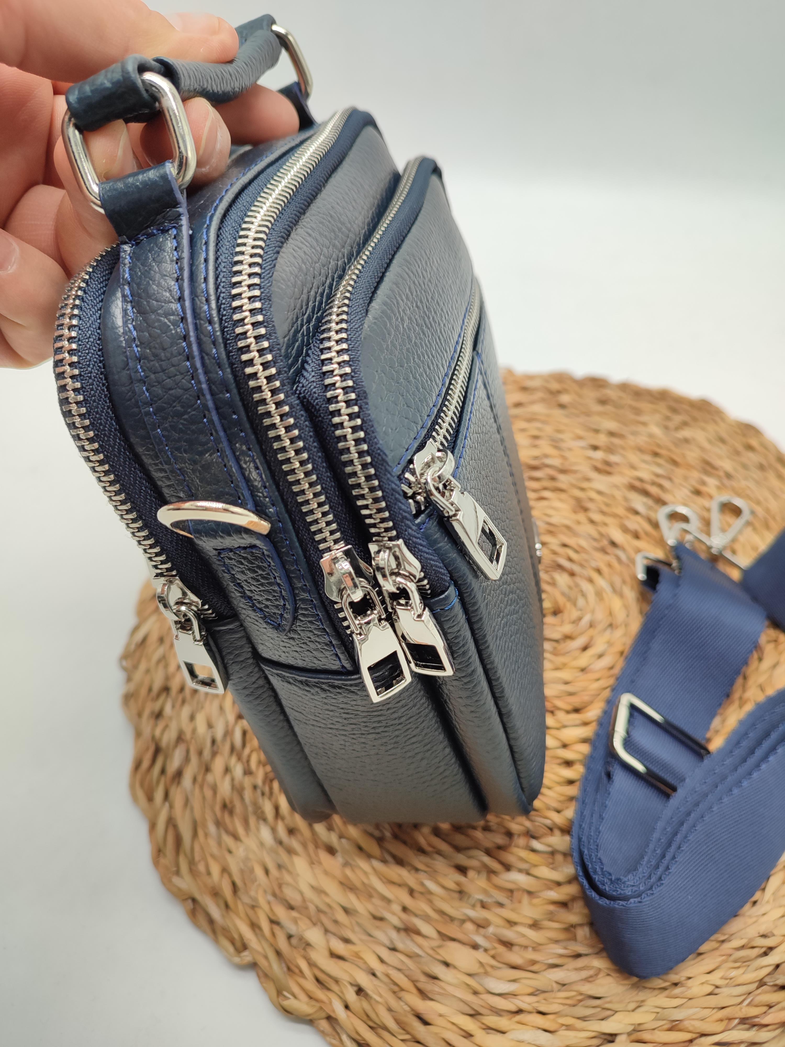 Lacivert Renk Deri El ve Omuz Çantası