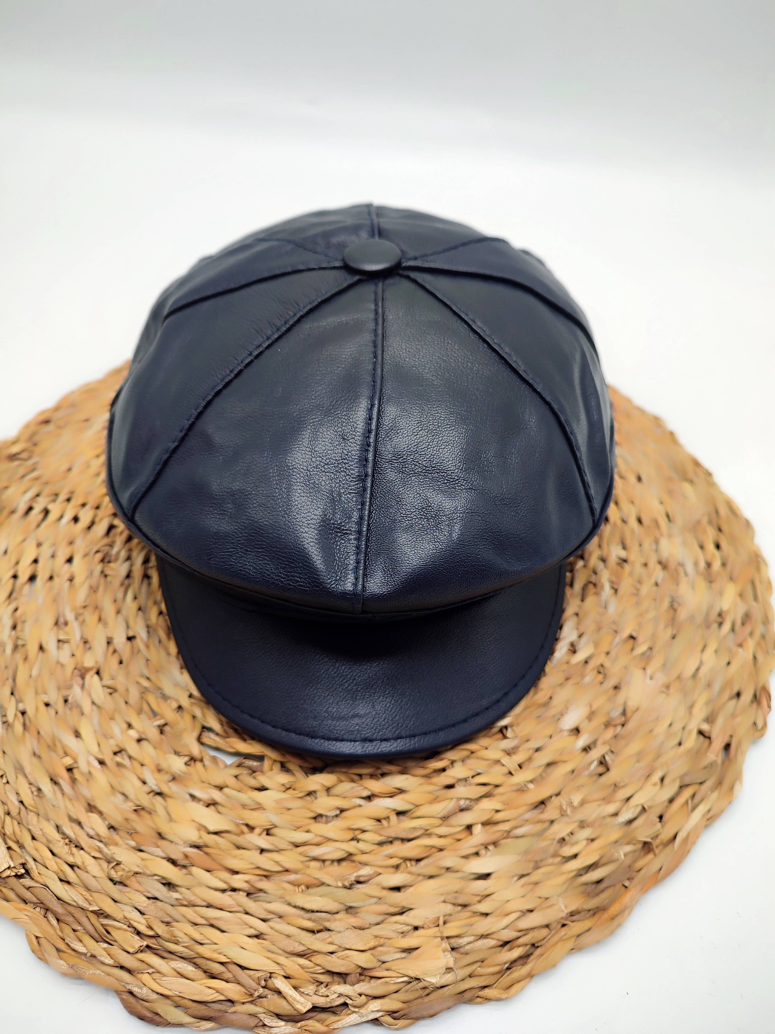 Lacivert Renk Deri Şapka Unisex 