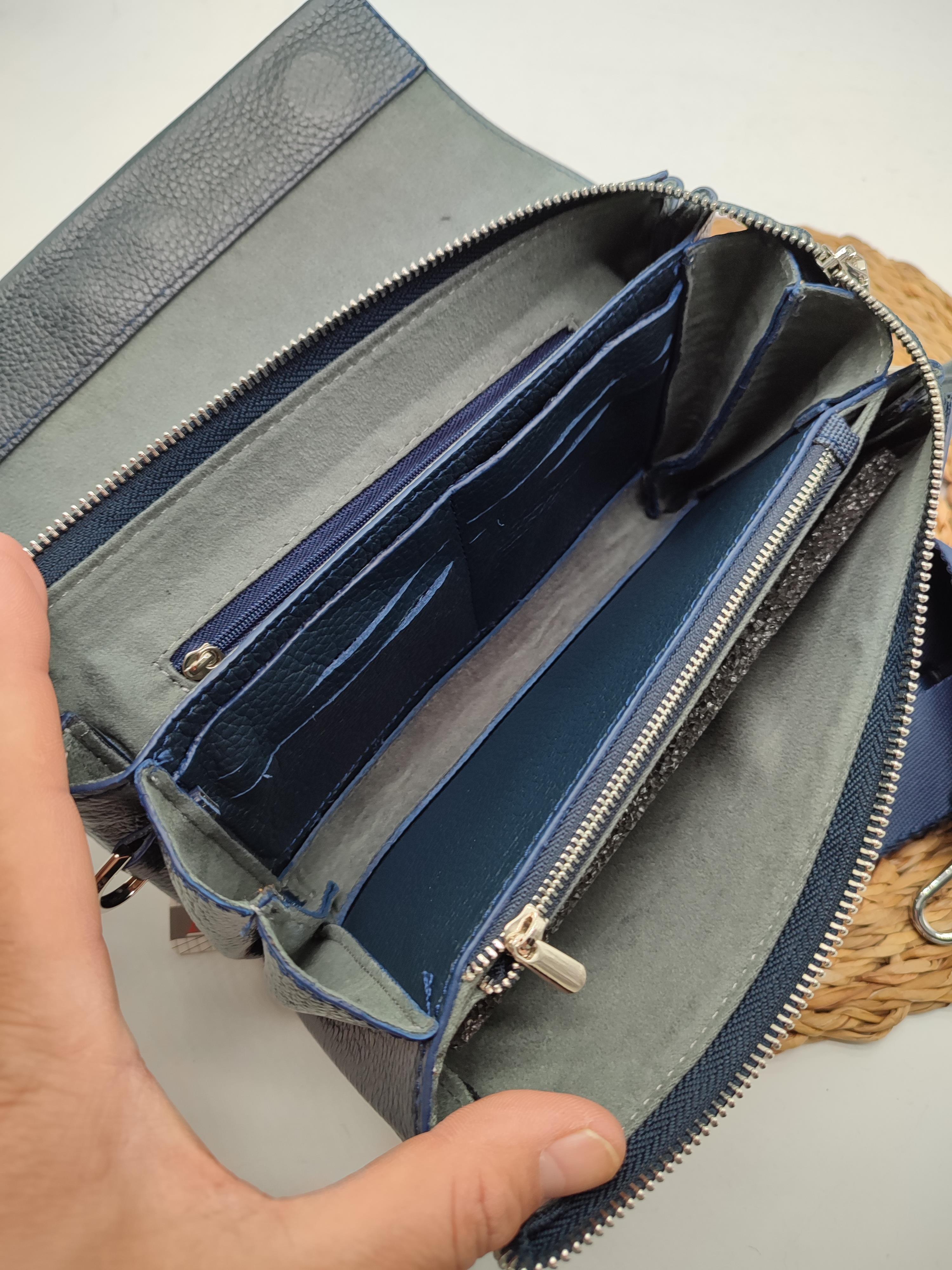 Omuz Askılı Deri Pörtfoy Çanta Lacivert Renk