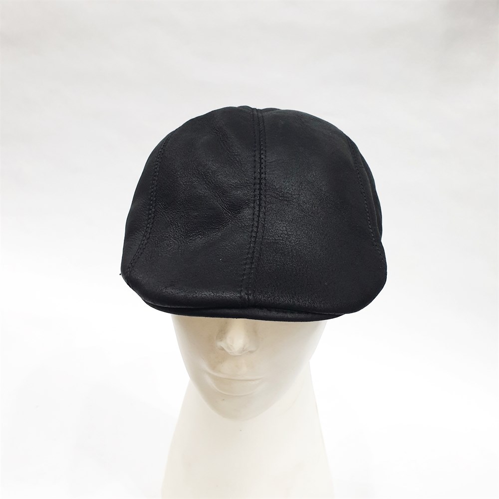 Ördek Model Deri Kürk Kasket Siyah Renk 