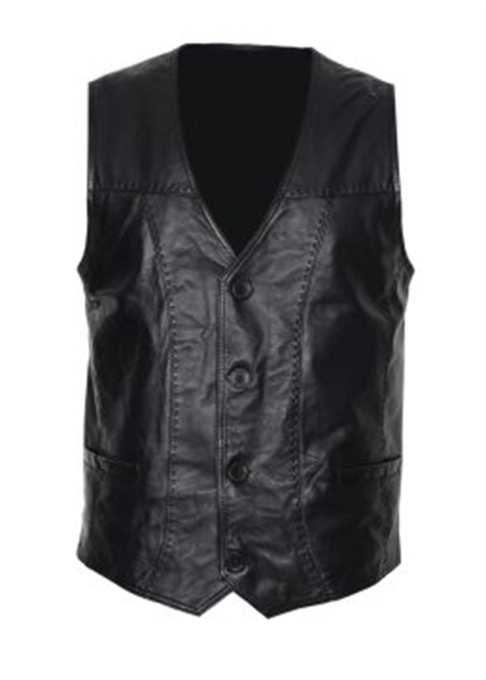 Punto Dikişli Erkek Deri Yelek Lacivert Renk