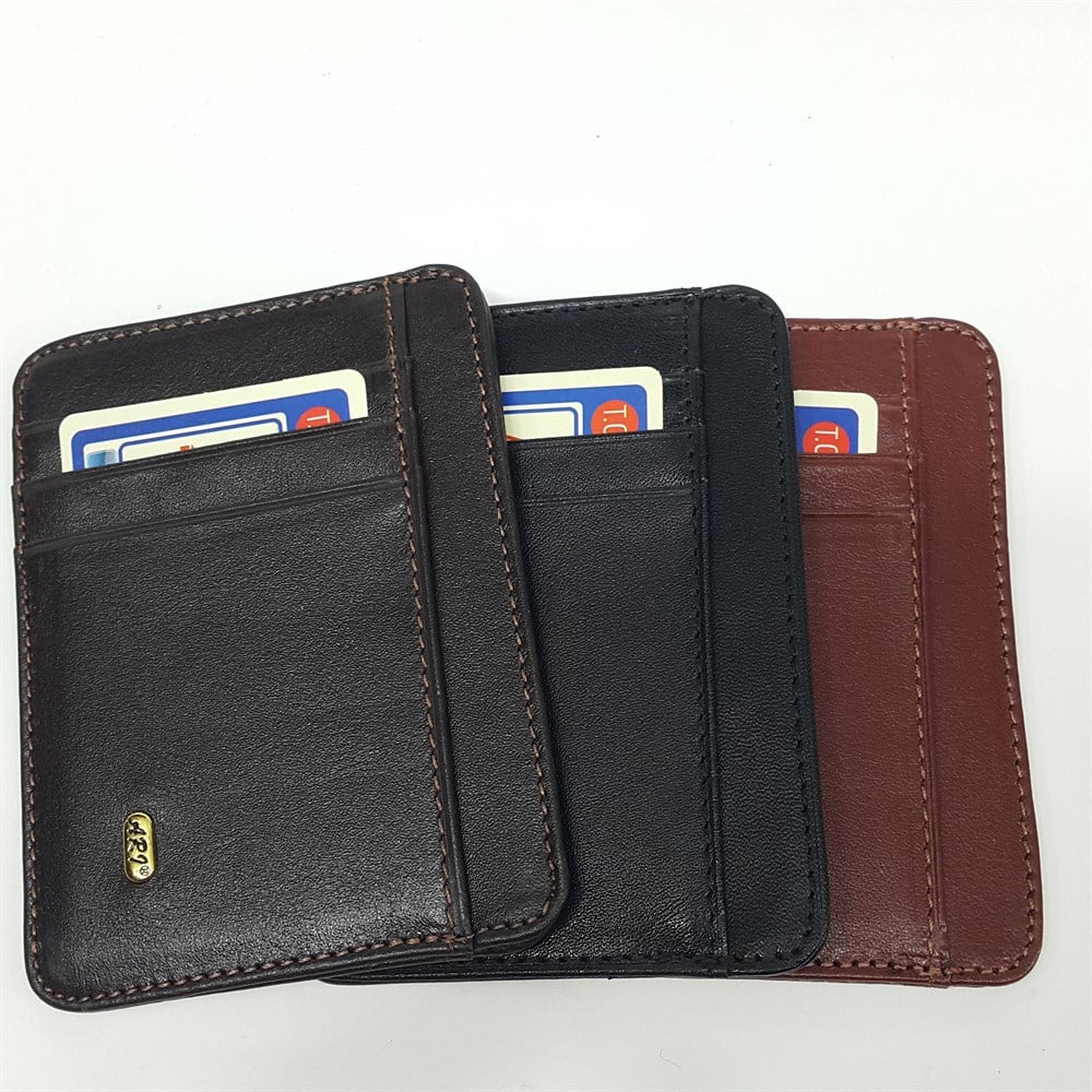Siyah-Taba-Kahve Renkte Kart Cepli Dikey Model Hakiki Deri Kartlık