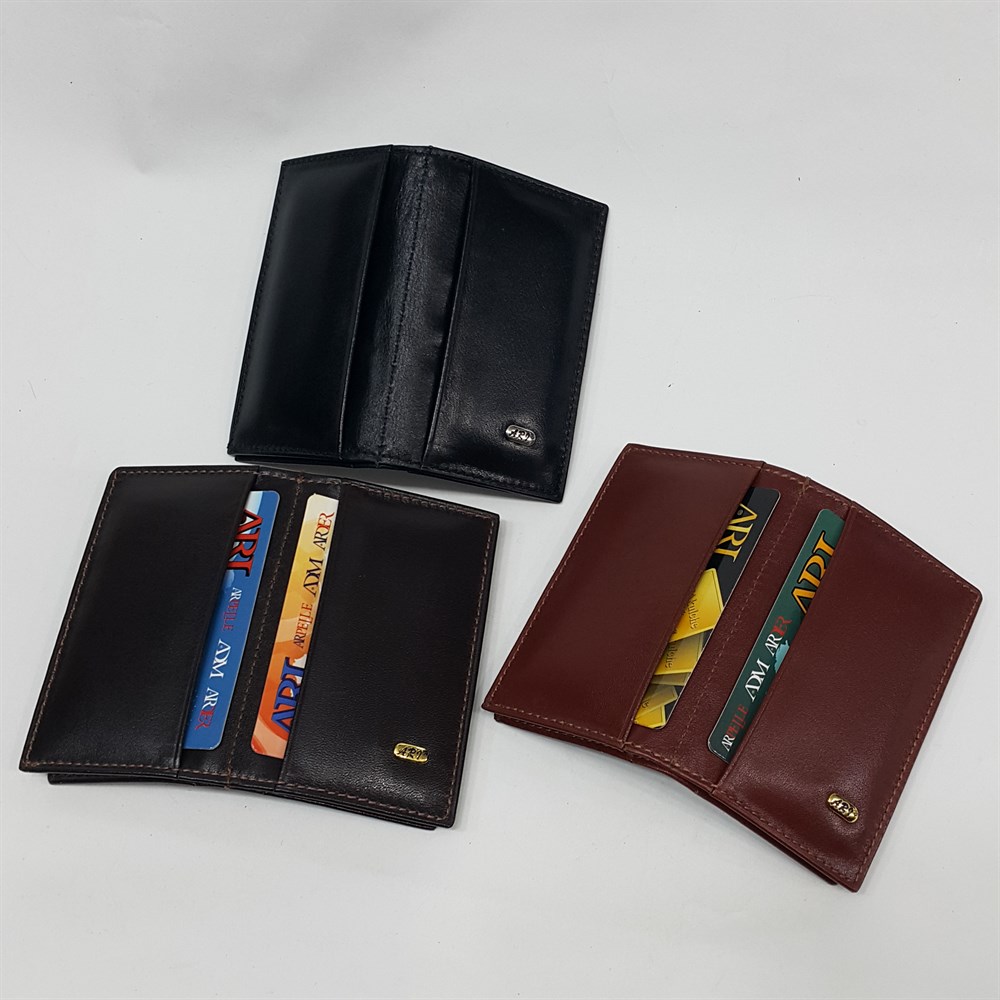 Siyah-Taba-Kahve Renkte Yatay Model Hakiki Deri Sade Tasarım Kartlık