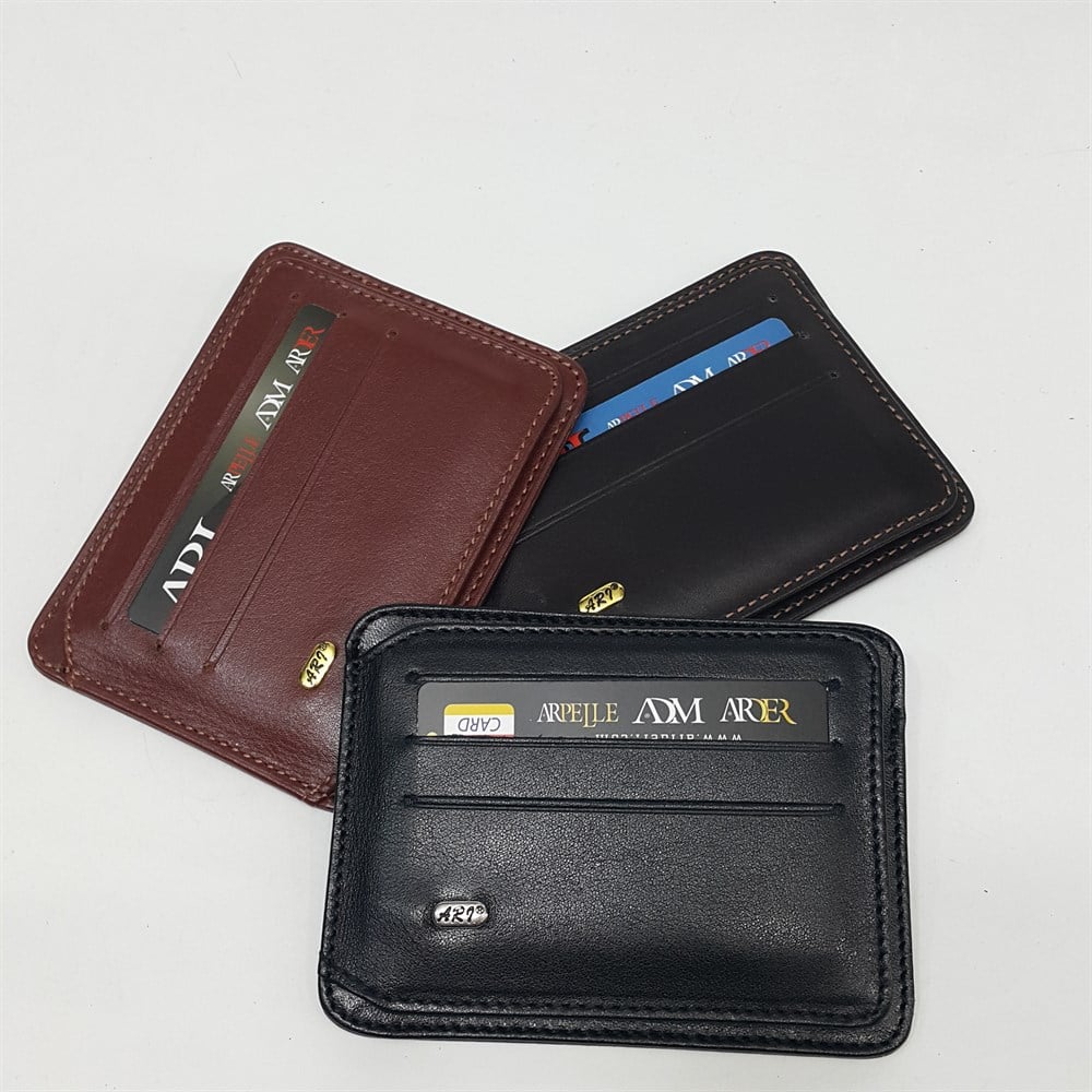 Siyah-Taba-Kahve Renkte Yatay Model Hakiki Deri Mıknatıslı Kartlık