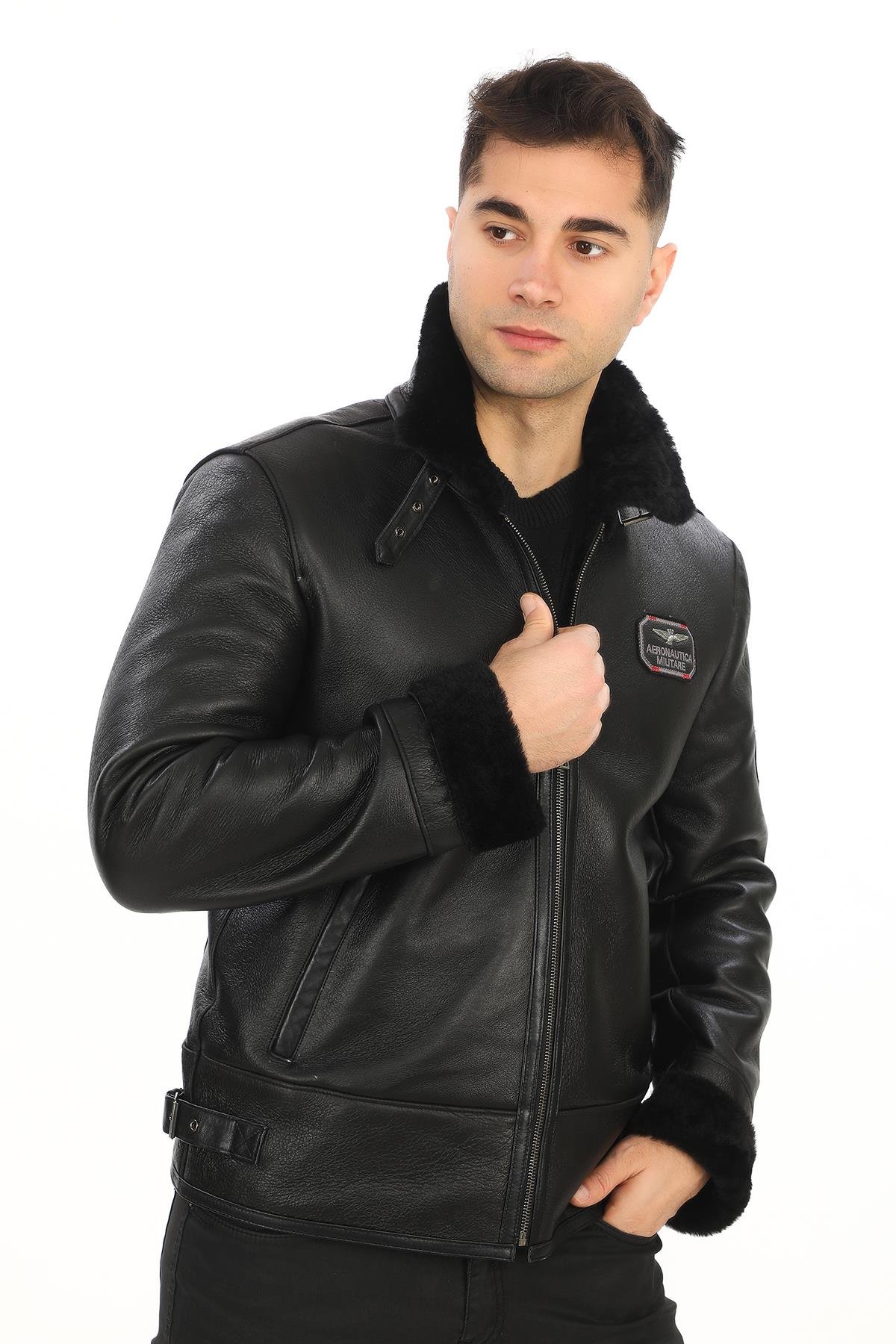 Spor Pilot Model Erkek Deri Mont Siyah Renk