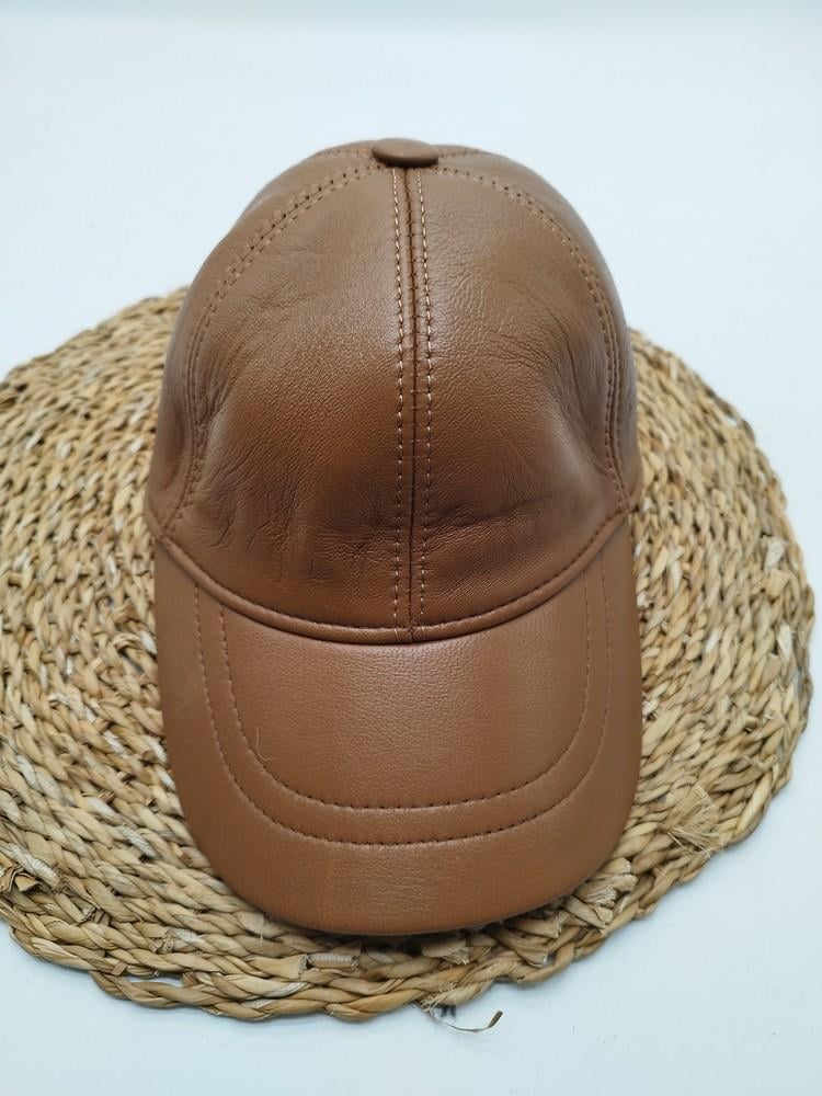 Taba Renk Deri Unisex Şapka