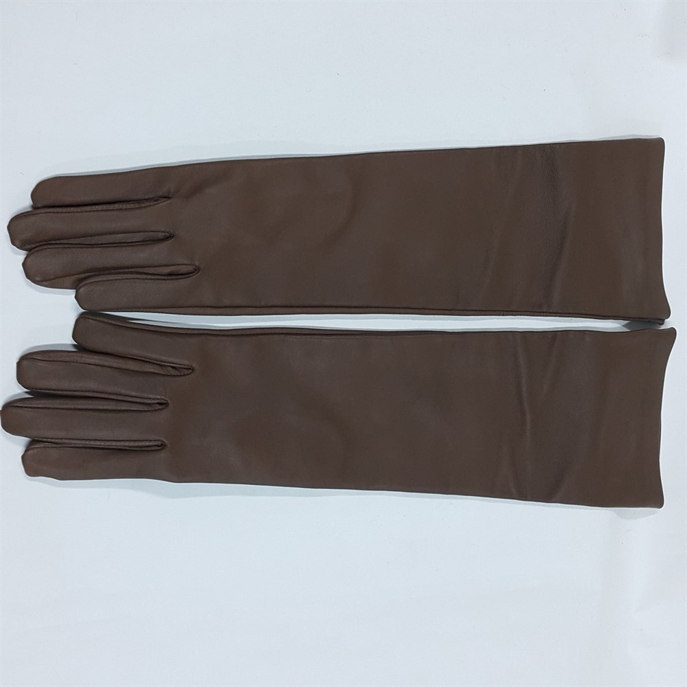 Taba Renk Uzun Model Bayan Deri Eldiven