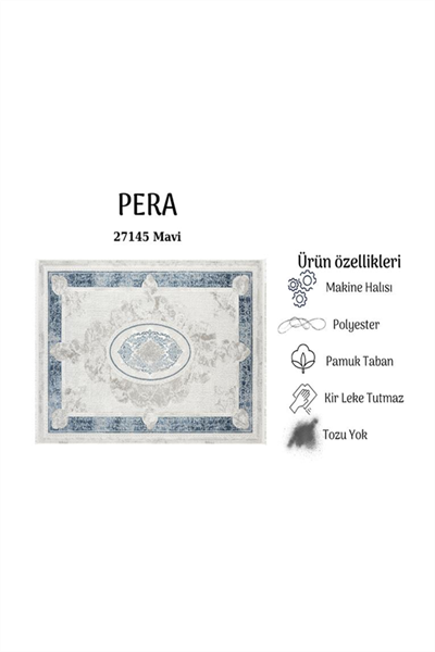 PERA MAVİ GRİ KADİFEMSİ YÜZEY POLYESTER HALI 27145A MAVİ E