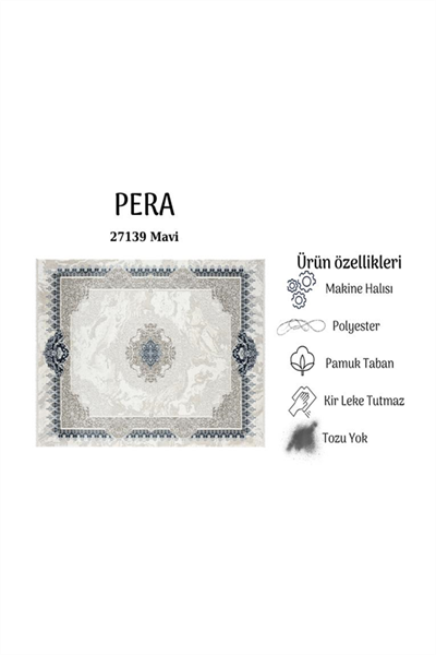 PERA MAVİ GRİ KADİFEMSİ YÜZEY POLYESTER HALI 27139A MAVİ E