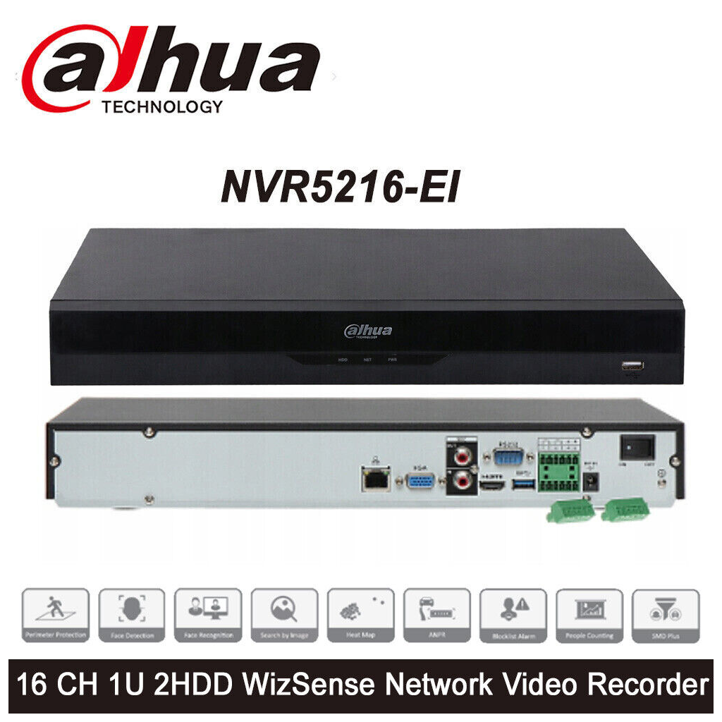 DAHUA  NVR5216-EI, 16Kanal, 12Mpix, H265+, 2 HDD Desteği, 1080P Kayıt, 320Mbps Bant Genişliği, NVR