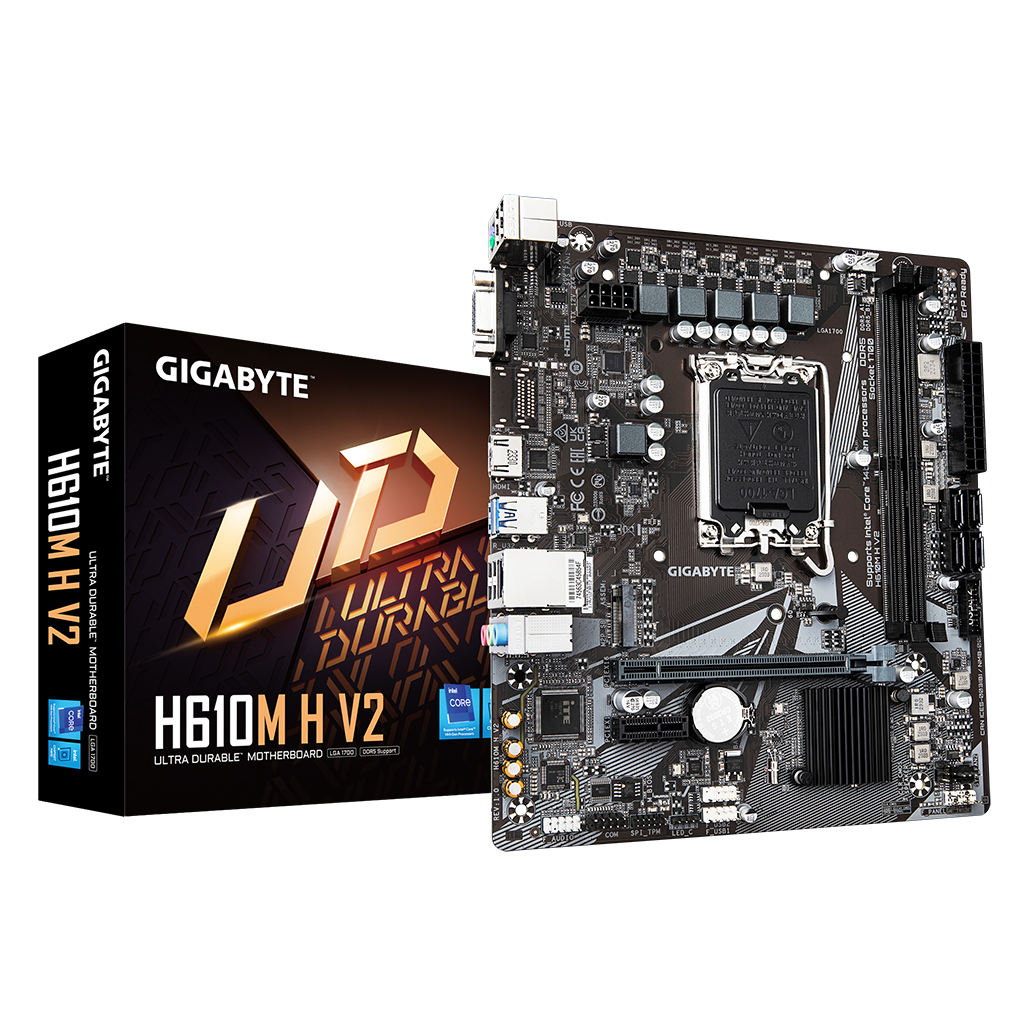GIGABYTE H610M H V2, rev.1.0, 2xDDR5, M.2, D-SUB, HDMI, 12-13.14.Nesil, LGA1700 Soket, Anakart