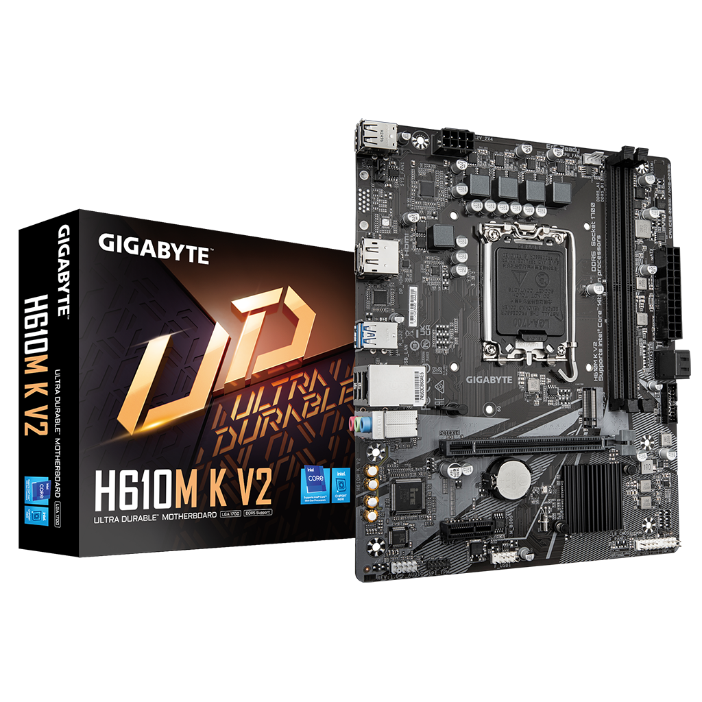 GIGABYTE H610M K V2, rev.1.0, 2xDDR5, M.2, DP, HDMI, 12-13.Nesil, LGA1700 Soket, Anakart