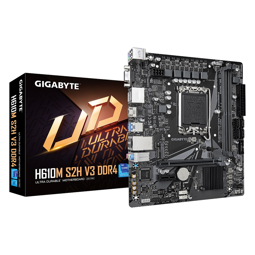 GIGABYTE H610M S2H V3, DDR4, rev1.0, 2xDDR4, M.2, D-SUB, HDMI, DP, 12-13.14.Nesil, LGA1700 Soket, Anakart
