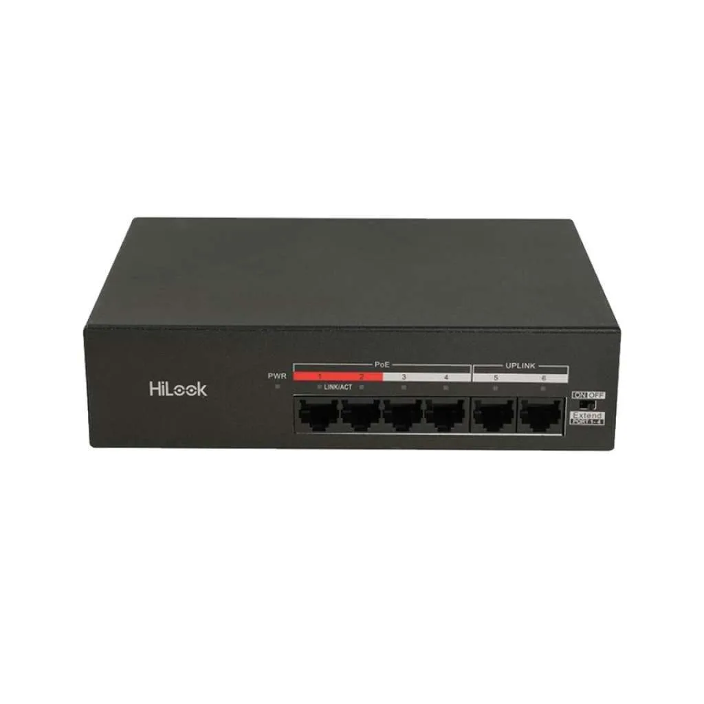 HILOOK NS-0106MP-35(B), 4 Port, Megabit, PoE 35W, 2 Port Megabit Uplink, Yönetilemez, Masaüstü Switch