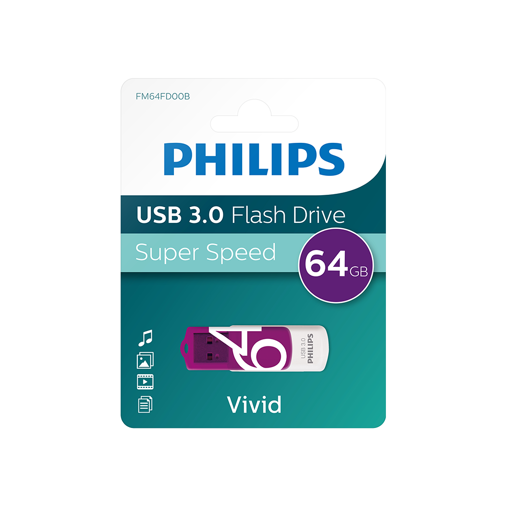 PHILIPS FM64FD00B, 64GB, USB 3.0, Vivid, Mor, Flash Disk