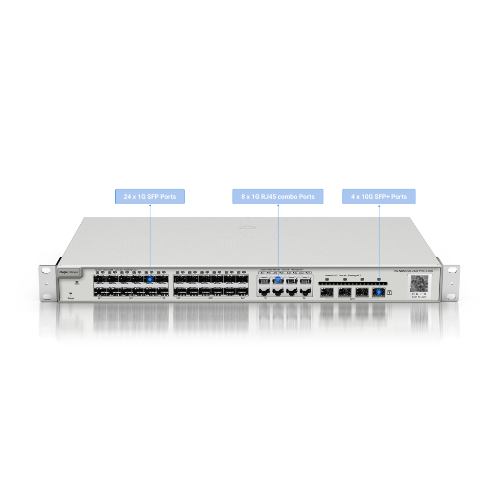 RUIJIE REYEE RG-NBS5200-24SFP/8GT4XS 24 Port  1G SFP, 8x1000 Mbit Combo, 4X10G SFP L2 Yönetilebilir Switch