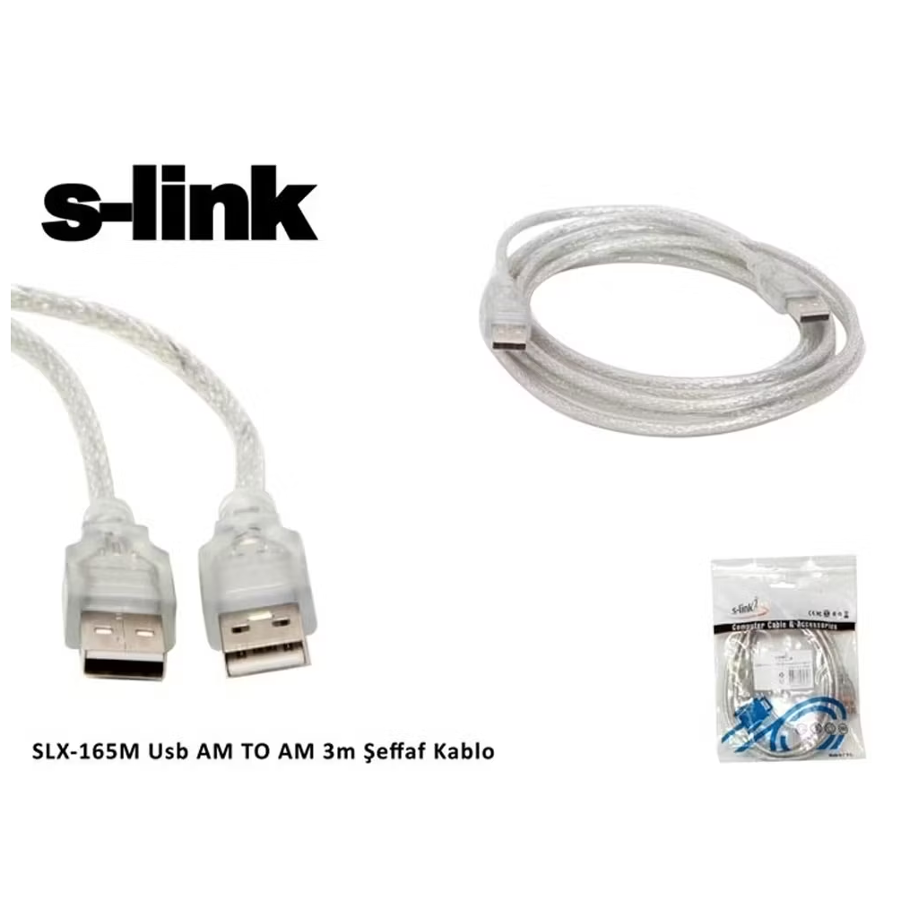 S-LINK SL-165M, İki Ucu Erkek M/M USB Kablosu, USB To USB 2.0 KABLO, 3mt