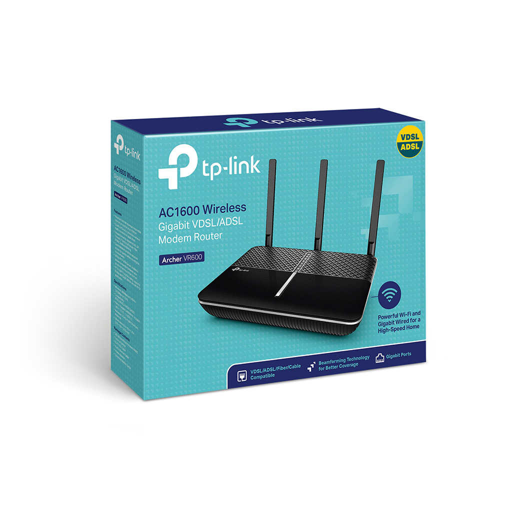 TP-LINK ARCHER VR600, AC1600, 4 Port GigaBit, Dual Band Wifi, 1600Mbps, 3xAnten, 3G-4G USB Desteği, VDSL2, ADSL2+ MODEM