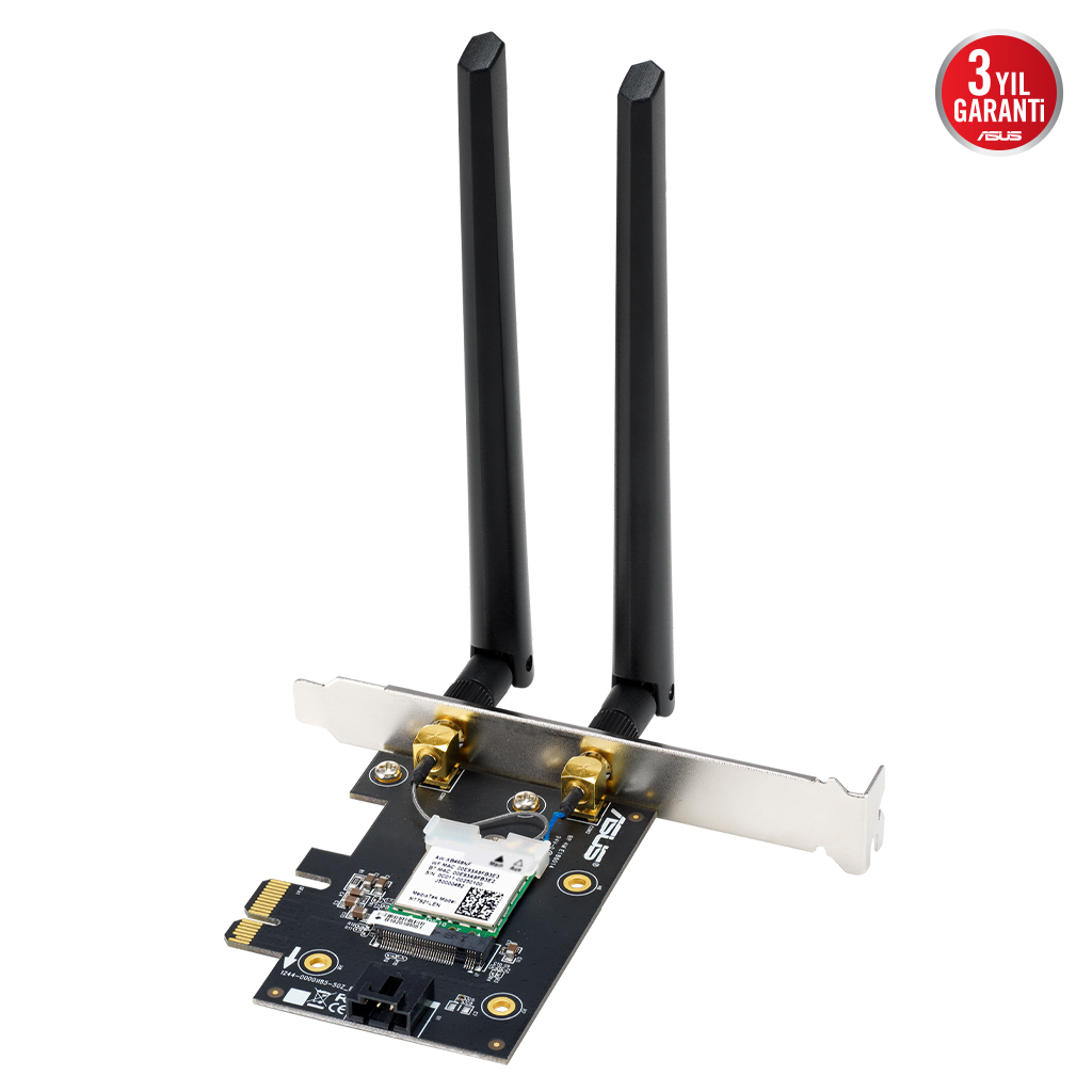 ASUS PCE-BE6500, BE6500, 2xAnten, 6500Mbps, Tri-Bant, 6GHz WİFİ 7, Bluetooth v5.4, WPA3, PCI-Express x1, PCIe Adapter