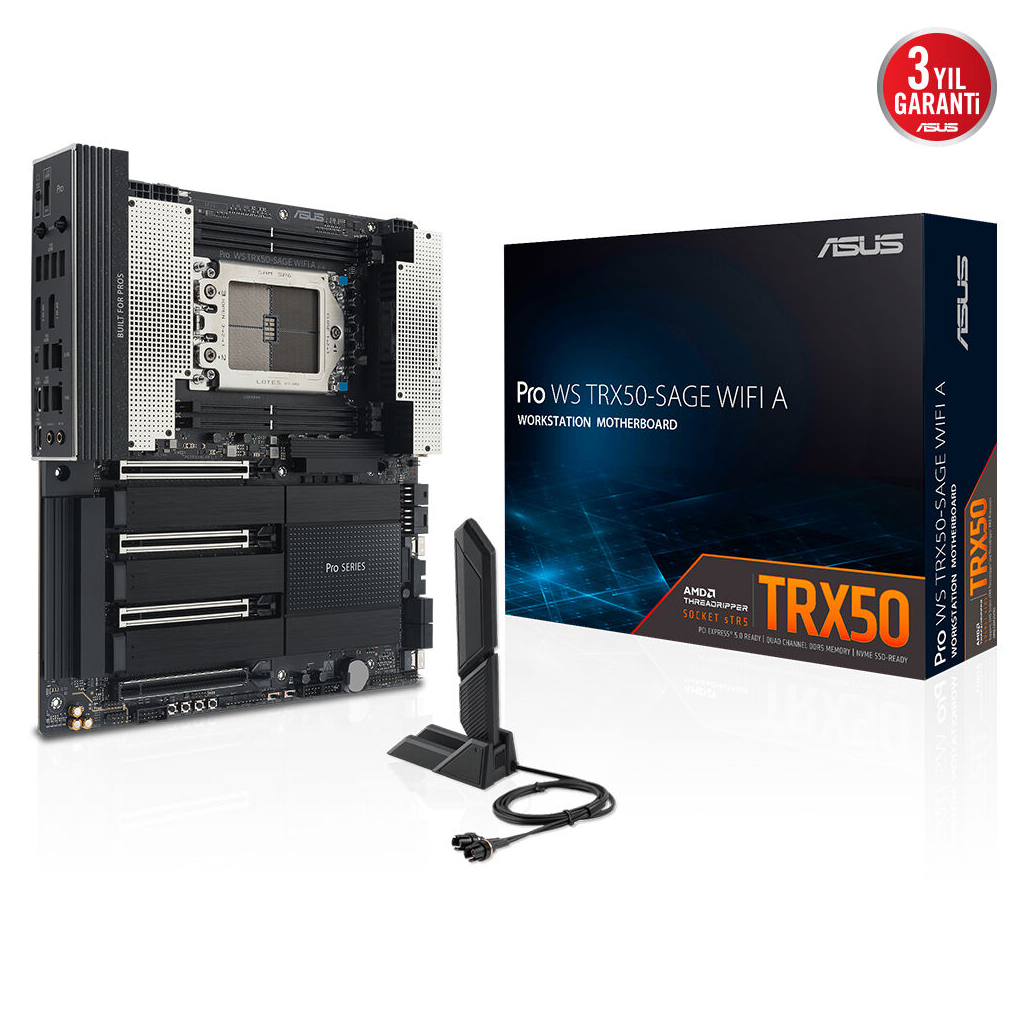 ASUS PRO WS TRX50-SAGE WIFI A, 4xDDR5, 4xM.2, HDMI, DP, Type-C, Wi-Fi 7, Bluetooth v5.4, TR5 Soket, CEB İş İstasyonu Anakart