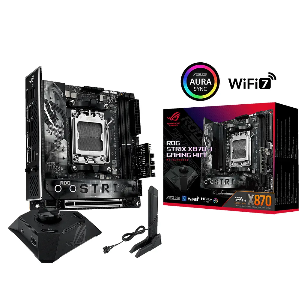ASUS ROG STRIX X870-I GAMING WIFI, 2xDDR5, 2xM.2, HDMI, DP, Type-C, Wi-Fi 7, Bluetooth v5.4, Mini ITX, AM5 Soket GAMING Anakart