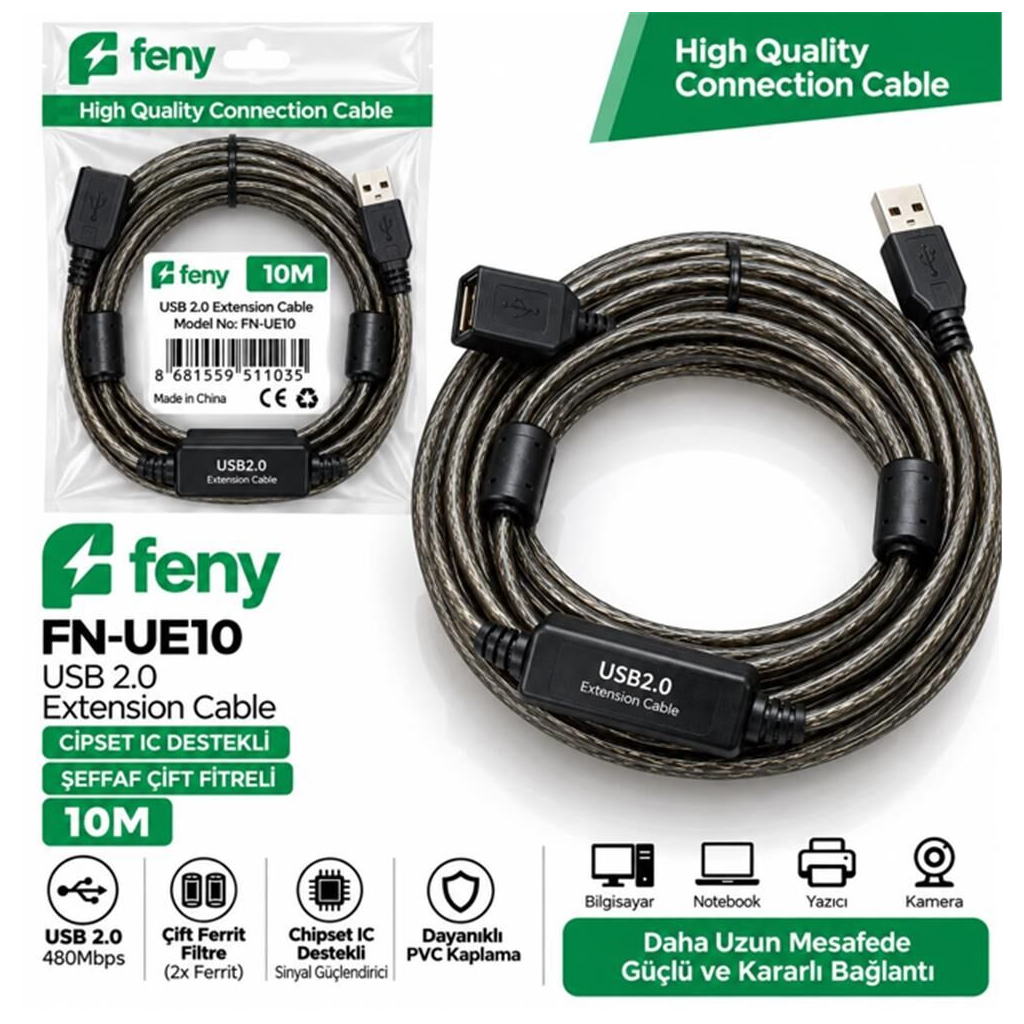 FENY FN-UE10, Güçlendirilmiş USB Uzatma Kablosu 10 Metre