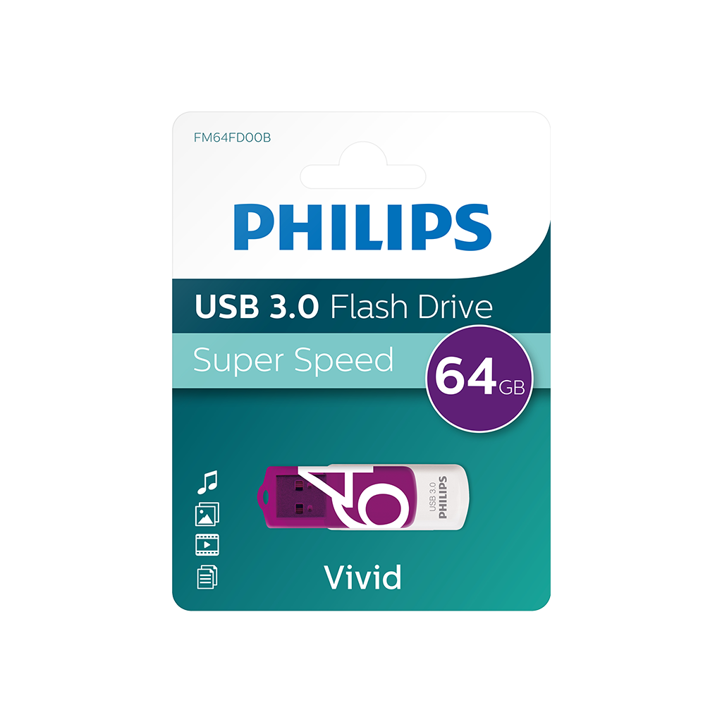 PHILIPS FM64FD00B, 64GB, USB 3.0, Vivid, Mor, Flash Disk