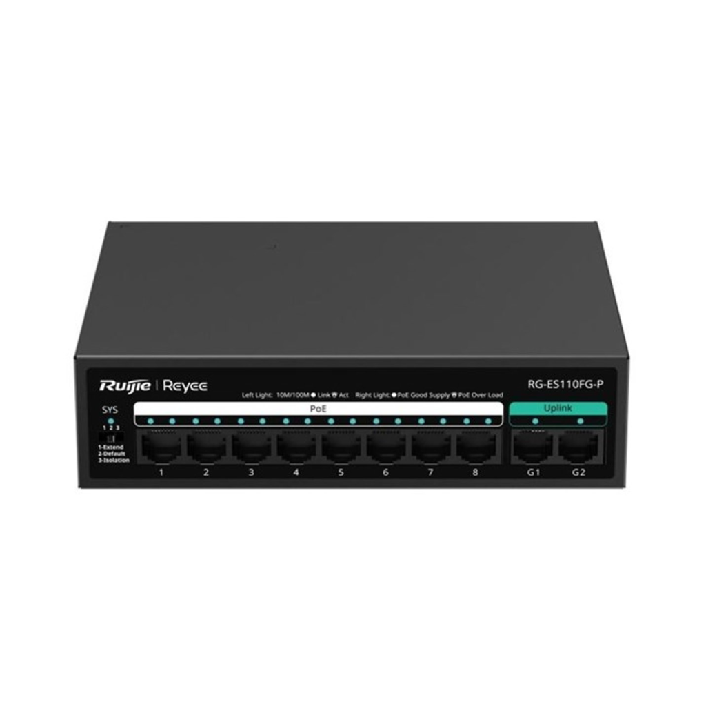 RUIJIE REYEE RG-ES110FG-P 10 Port, 8 Port MegaBit  POE, 110W, 2 Port Gigabit Uplink, Switch