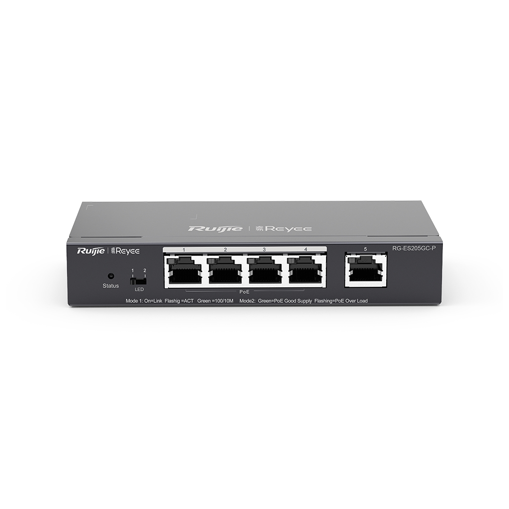 RUIJIE REYEE RG-ES205GC-P  5 Port GigaBit ,4X PoE  54W RUIJIE Colud Yönetilebilir Switch  Metal Kasa