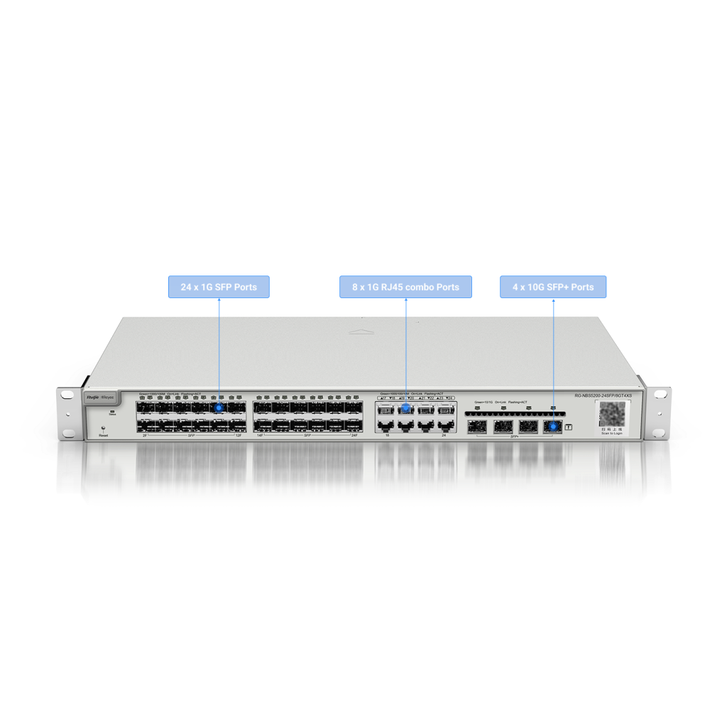 RUIJIE REYEE RG-NBS5200-24SFP/8GT4XS 24 Port  1G SFP, 8x1000 Mbit Combo, 4X10G SFP L2 Yönetilebilir Switch