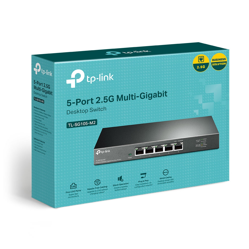 TP-LINK TL-SG105-M2, 5 Port, 2,5Gbps, Multi-GigaBit, Yönetilemez, Metal Kasa, Masaüstü Switch