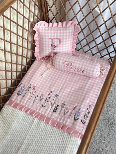 PİKE TAKIMI PEMBE ÇITIR ÇİÇEK-PEMBE FIRFIR