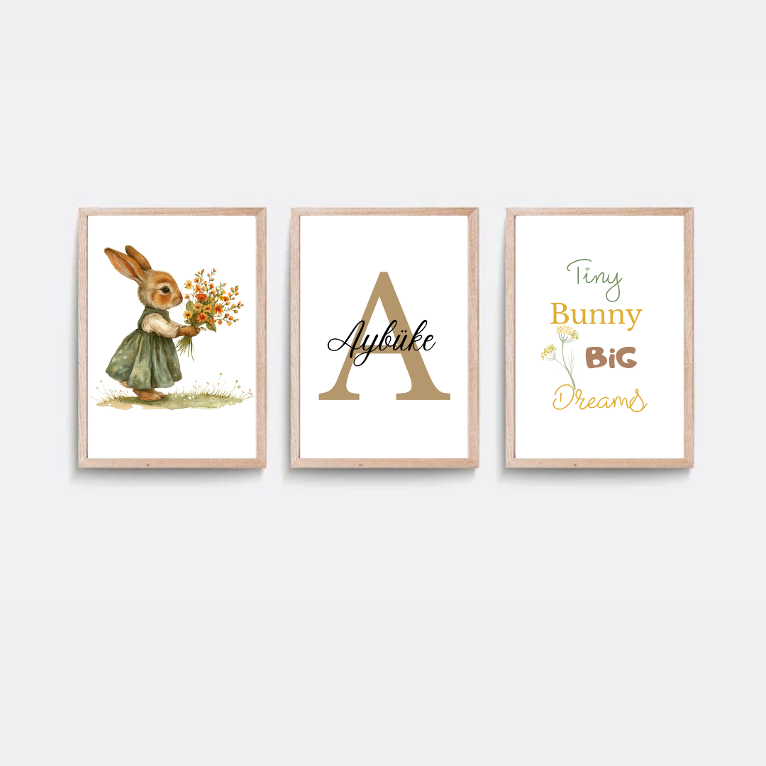 30X40 3LÜ AHŞAP ÇERÇEVE TINY BUNNY KIZ