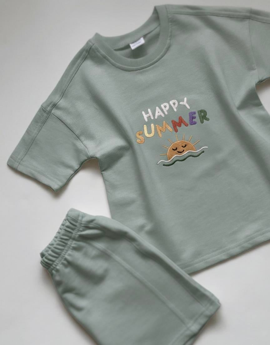 %100 pamuk yazlık çocuk alt üst takım - happy summer
