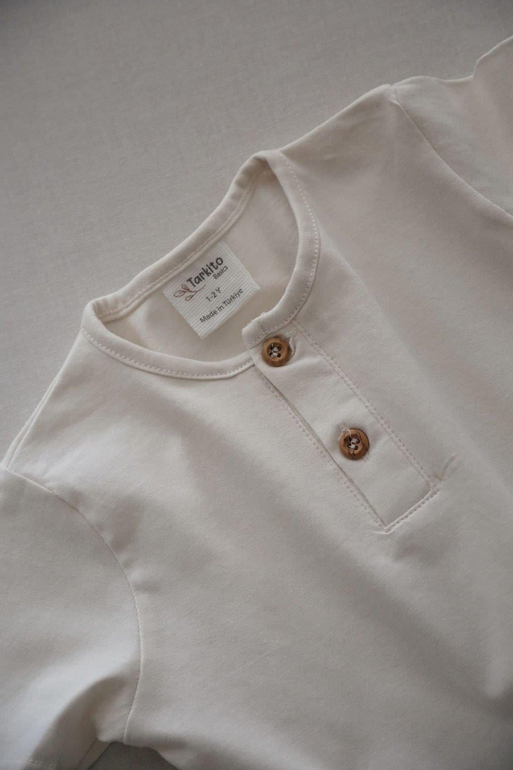 ekru %100 pamuk kısa kollu unisex tişört