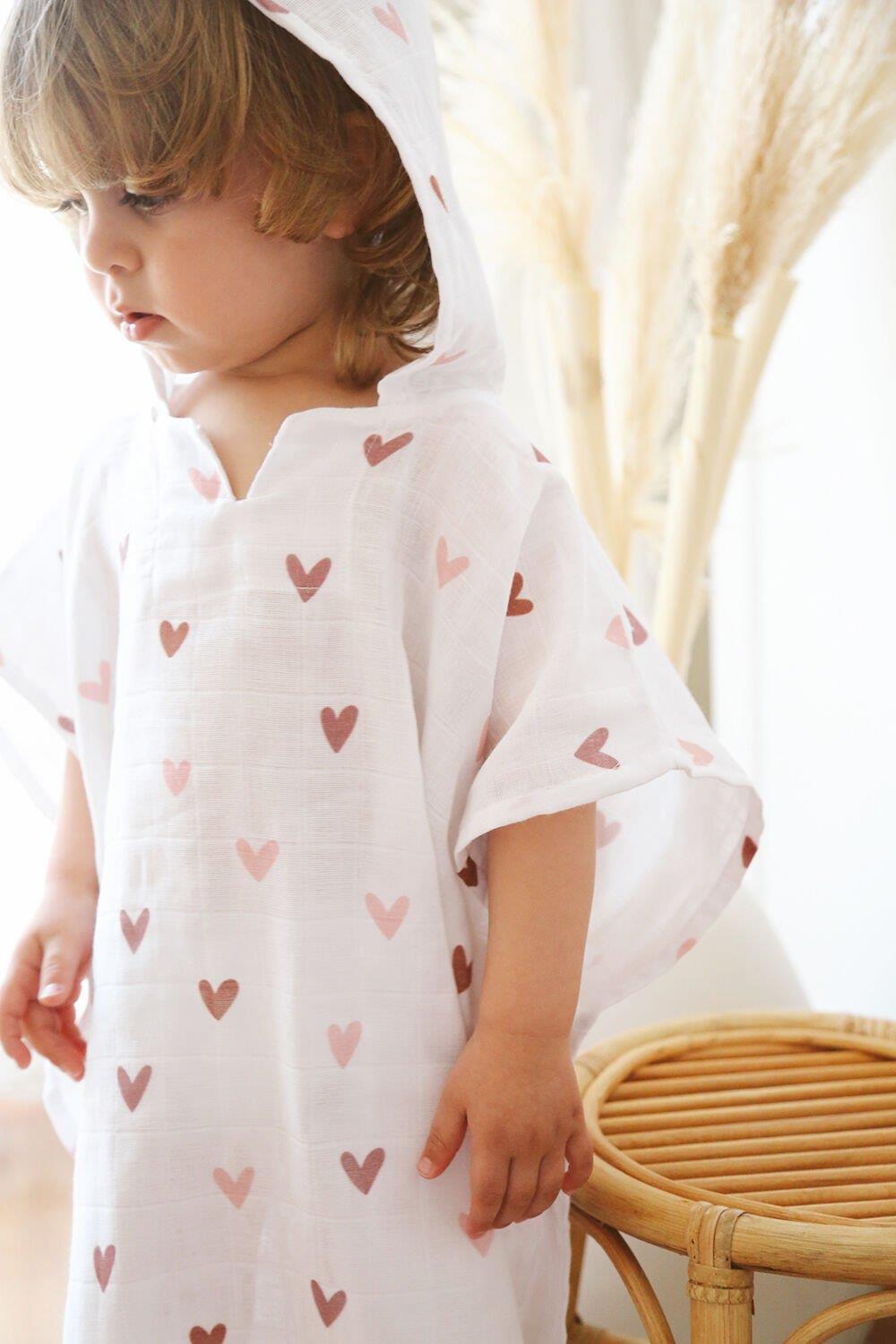 heart %100 pamuk kapüşonlu müslin panço 1-5 yaş