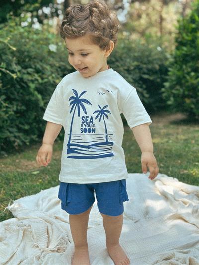 Kargo Bermuda Şort Baskılı Tshirt Seti Erkek Bebek Çocuk