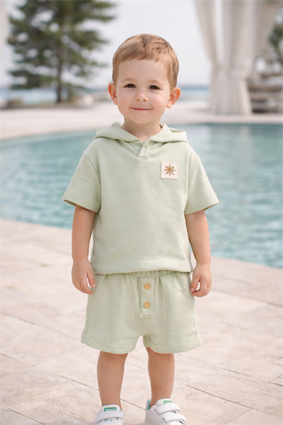 yeşil kapüşonlu alt üst takım organik pamuk 0-4 yaş