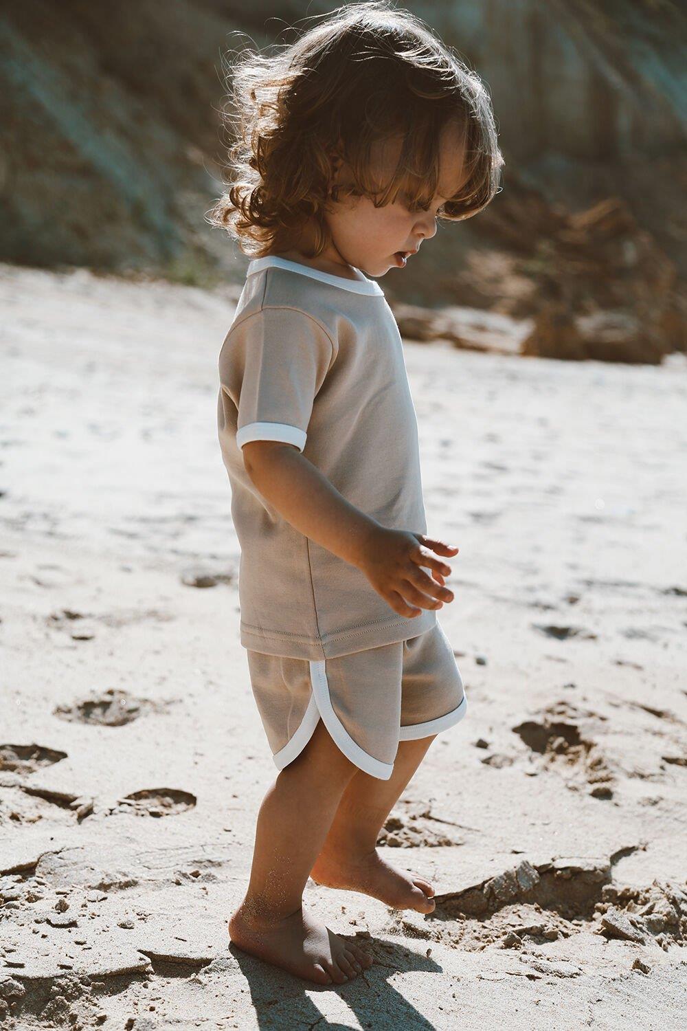 summer vibes | camel %100 pamuk tişört & şort takımı