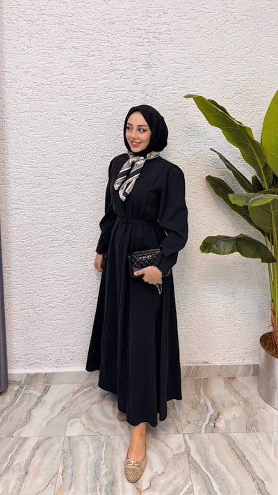 Fular ve Kemer Detaylı Elbise | Siyah