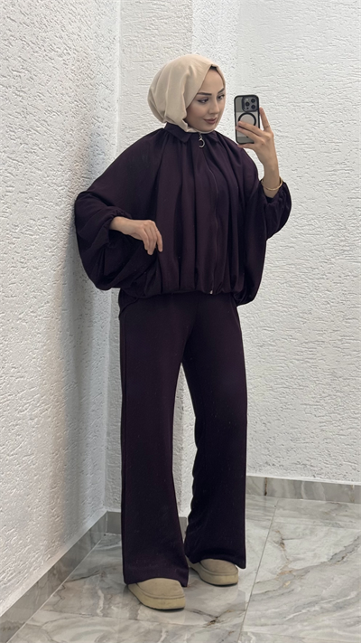 Oysho Kumaş Bomber Takım | Mürdüm