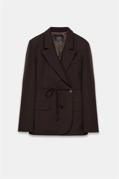 Kadın Acı Kahve Bağcıklı Asimetrik Blazer Ceket