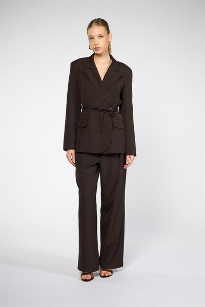Kadın Acı Kahve Bağcıklı Asimetrik Blazer Ceket